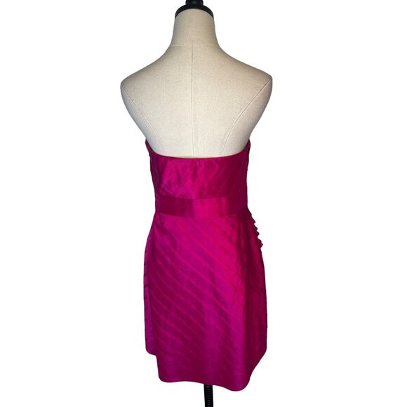 Anthropologie 10 Stretch SILK Sculptural Dress Fit & Flare Strapless Hot Pink - Picture 3 of 12